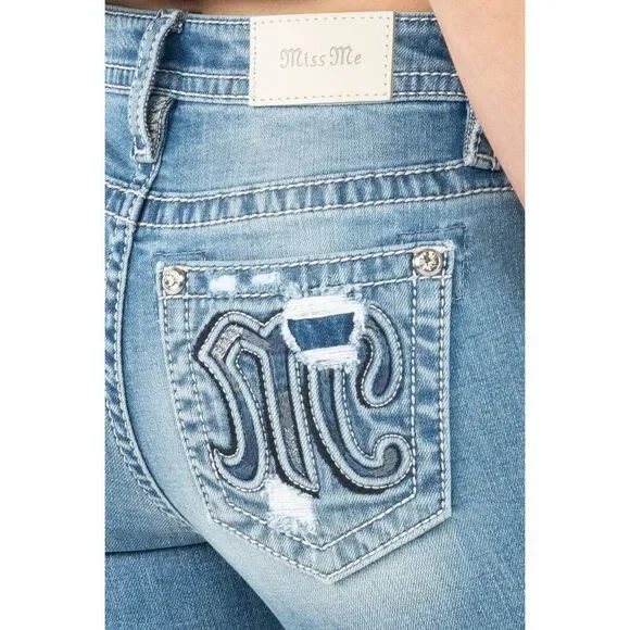 Miss Me Women's Mid Rise Classic Destroyed M Bootcut Jeans 27W x 34L Light Blue